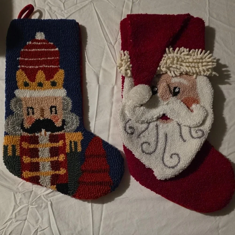 Santa Claus Nutcracker Multicolor Fabric Christmas Stockings Set of 2